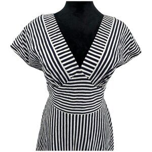 Maggy London Y2K Midi Dress Womens 6 Striped Dolman Sleeves Deep V Neck Empire